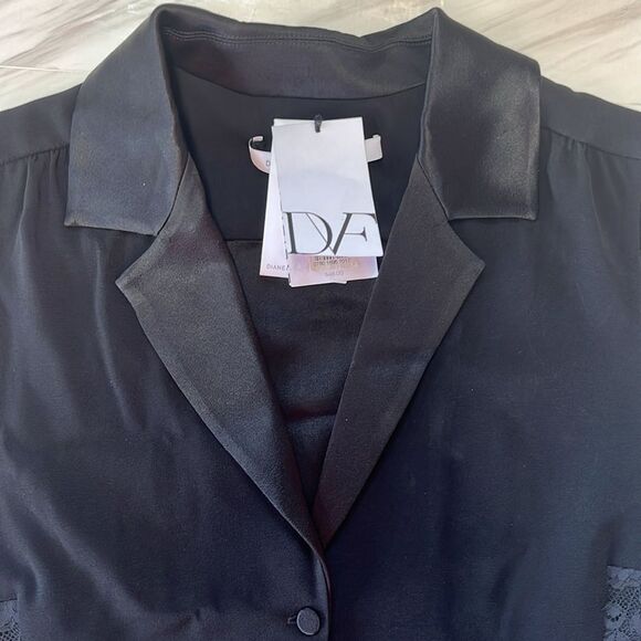 NWT Diane von Furstenberg | Black Seduction Mesh Side Collared Paneled Romper 10 - Picture 11 of 14